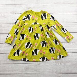Next Girls Panda Flower Print Dress Green Long Sleeve 6-7